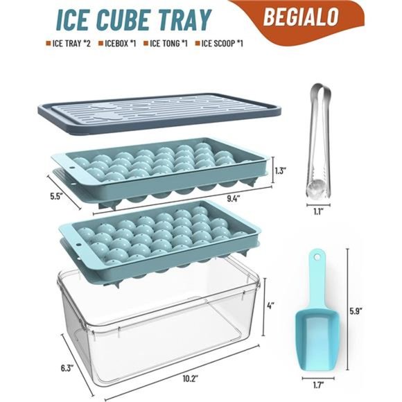Ice Cube Tray,Round Ice Trays for Freezer with Lid and Bin,Circle Ice MoldMaking - Picture 3 of 6